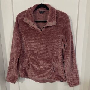 Eddie Bauer Fleece Snap Collar Sweater Pink Mauve Soft Cozy Size Medium Women